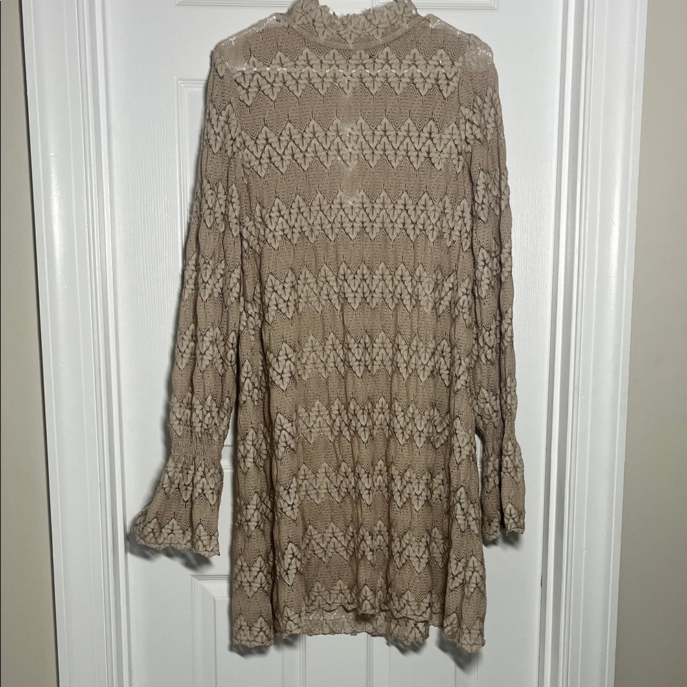 Tan Lace Knit Boho Dress